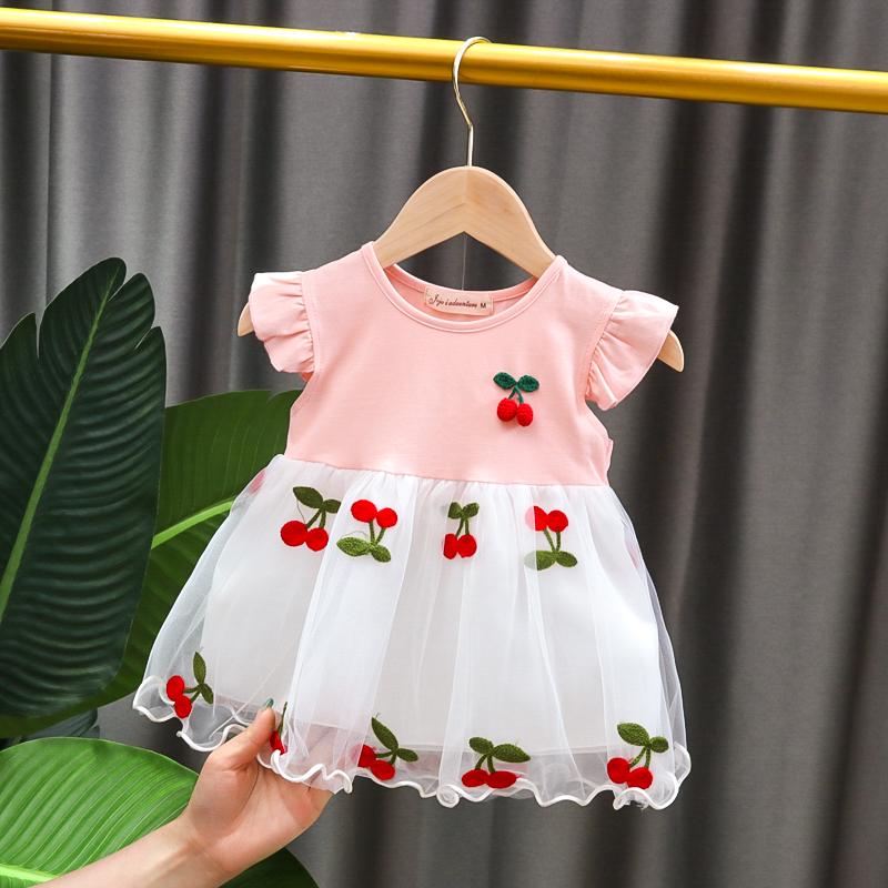Baby Girl Summer Short-sleeved Dress Clothes cotton Stitching Embroidery Yarn Foreign Girl princess dresses