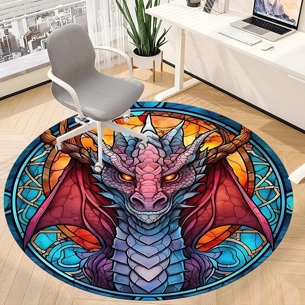 1 Stück Drachen-Buntglas-Büro-Runder Teppich, Unter Bürostühlen Schlafzimmer Wohnzimmer Heimdekoration, Raumdeko, In Verschiedenen Größen Erhältlich