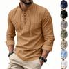 Men's Casual ,color Cotton And Linen Shirt, Men's Lapel Stand,up Collar Long,sleeved Top