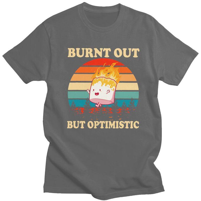 Male Burnt Out But Optimistic T Shirt Streetwear Short Sleeves Cotton Retro Sunset Camping Tshirt Leisure Graphics Tee Tops
