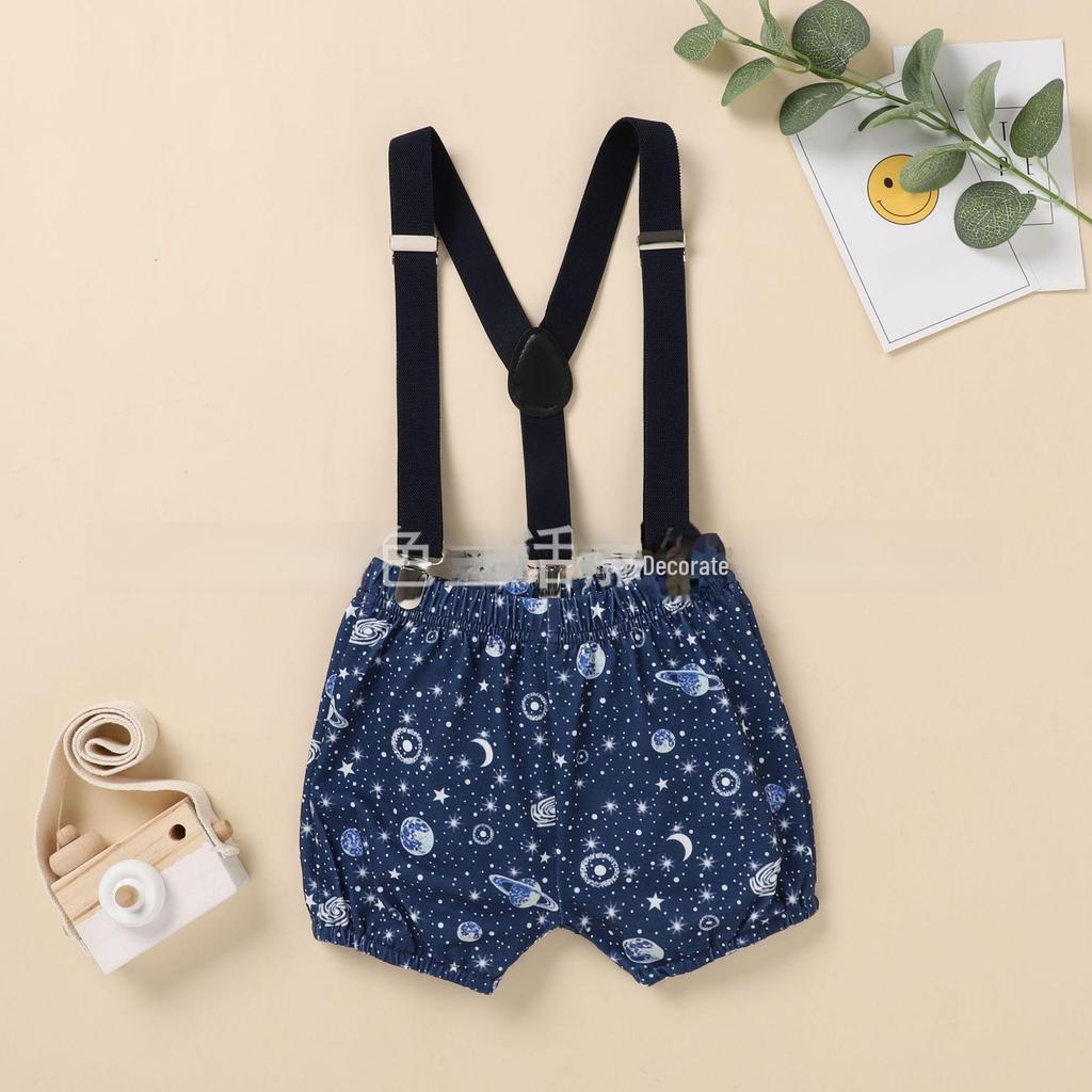 Starry Sky Print Baby Shorts & Suspenders Set