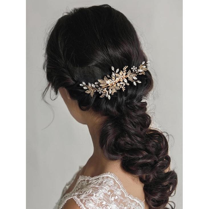 SWEETV Bridal Hair Comb, Rhinestone & Alloy Wedding Hair Accessories, Pearl Bridal Hair Pieces, Hair Side Comb for Women and Girls