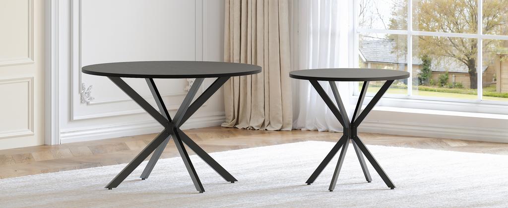 Round Table with X-Legs, 120 cm - Kitchen and Dining Table for Home Office, or as a Coffee Table - Black