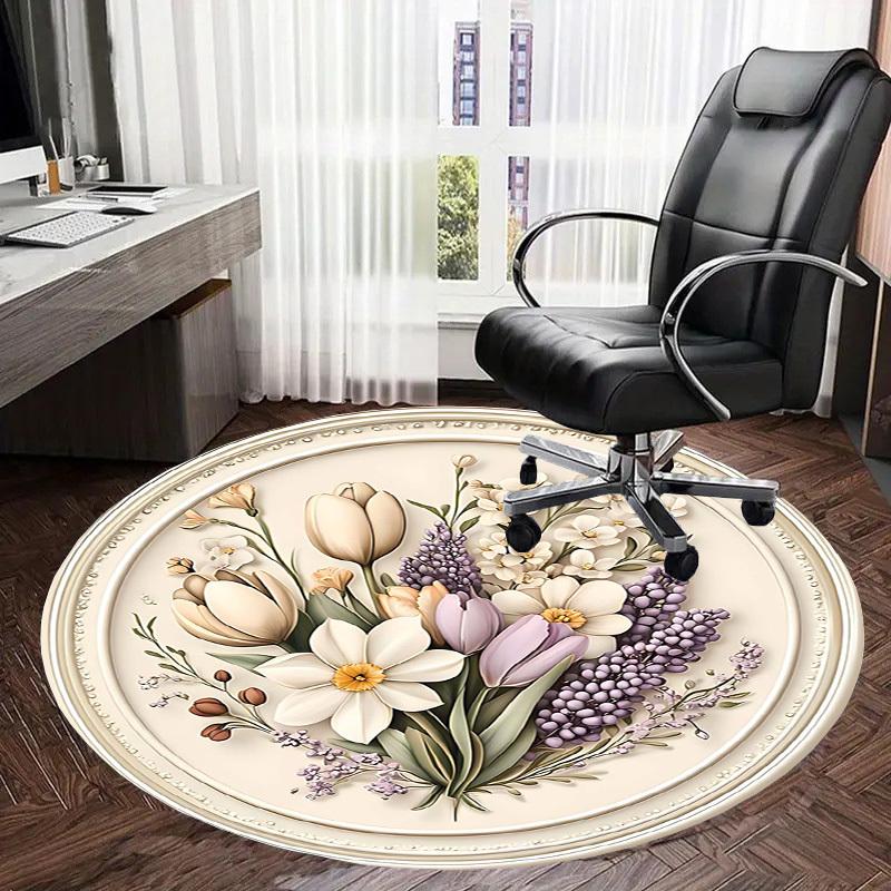 1PC Floral Bouquet Non-Slip Floor Round carpet, Office, family, bedroom, Large Area Rug Indoor Rugs,  Durable Polyester-Z0427