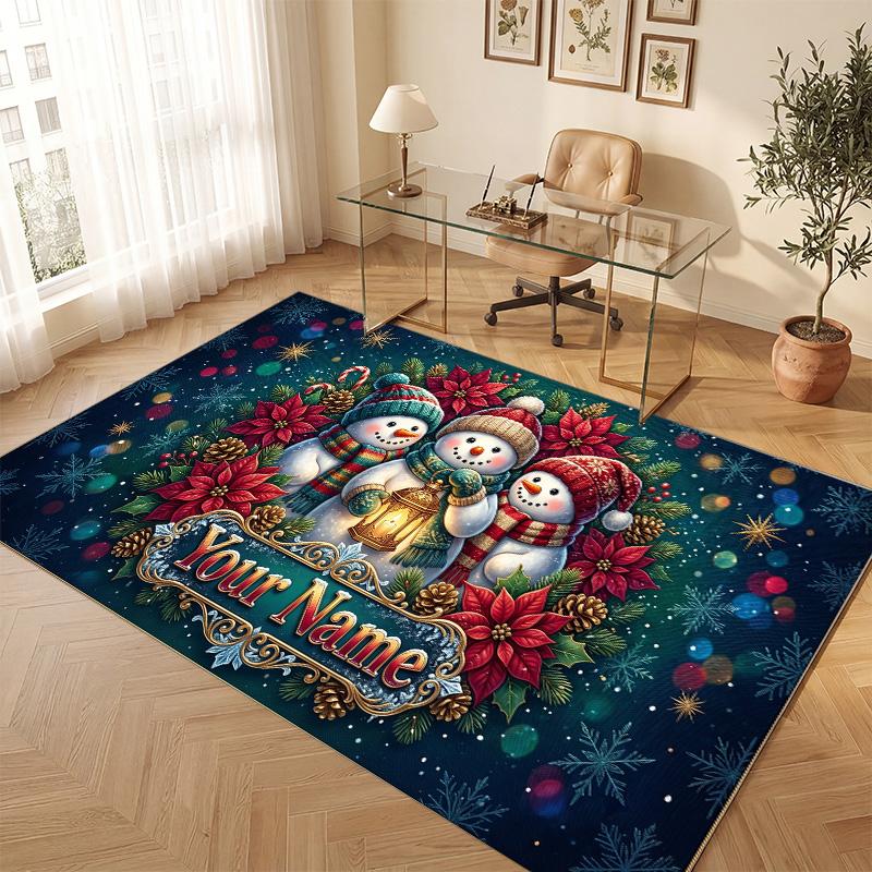 Winter Theme Soft Crystal Velvet Rug Custom Name & Text Print Non Slip Floor Rug for Bedroom Living Room