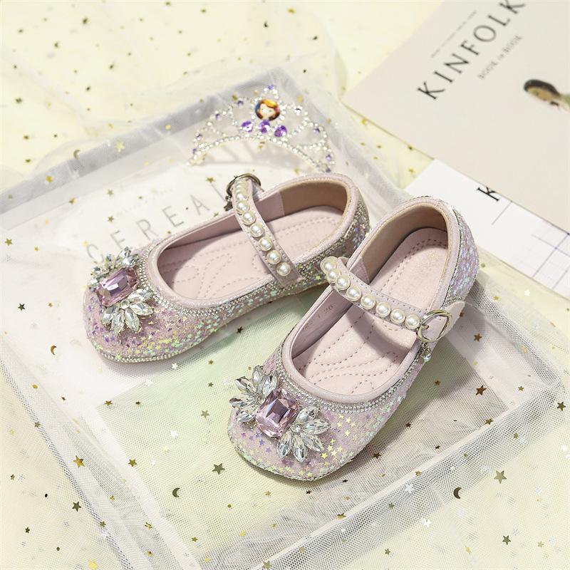 Girls  Aisha princess shoes 2026 summer new little girl children s crystal small diamond small leather shoes soft sole baby shoes 24 yards inner length 16.00cm розовый