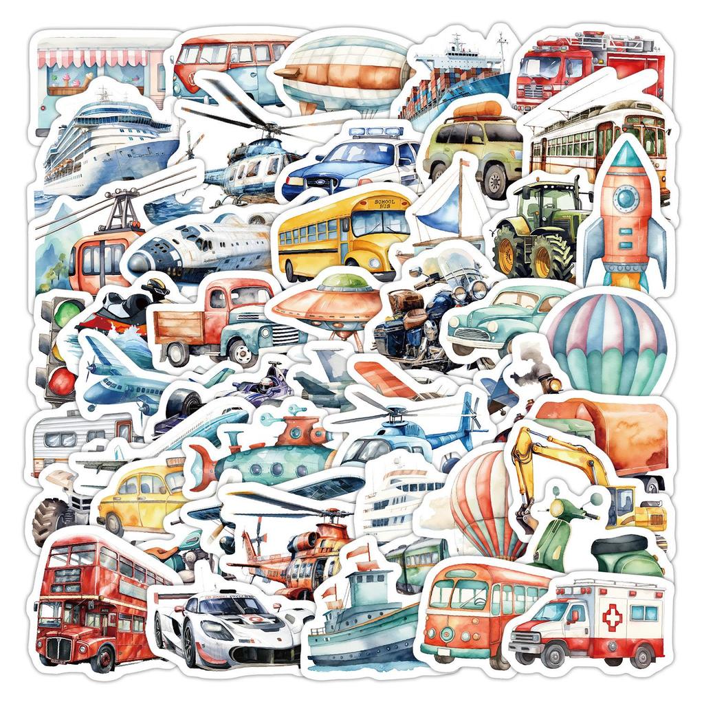 50pcs Waterproof Transportation Vehicle Stickers for Phone, Water Bottle, DIY Journal