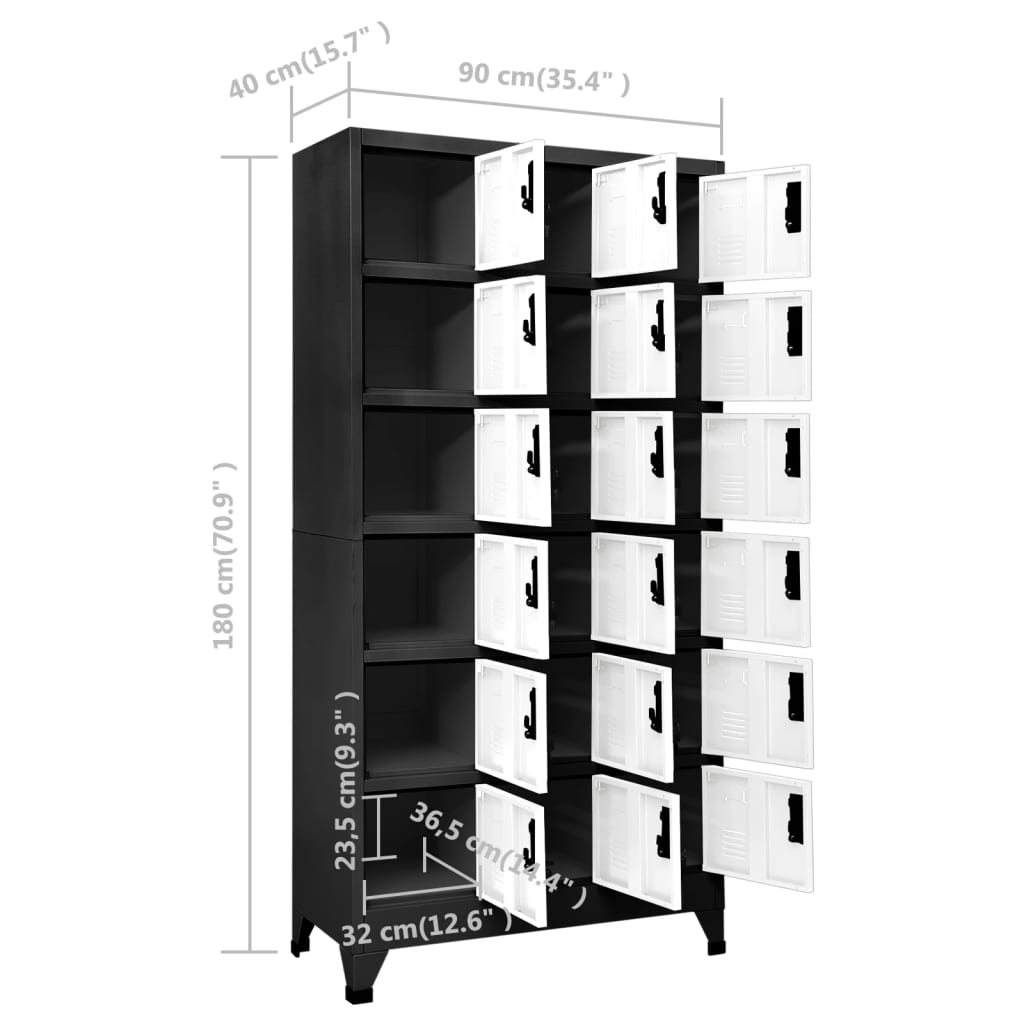 Vidaxl Armadietto Chiuso a Chiave, Antracite-Bianco, 90X40X180 Cm, Acciaio
