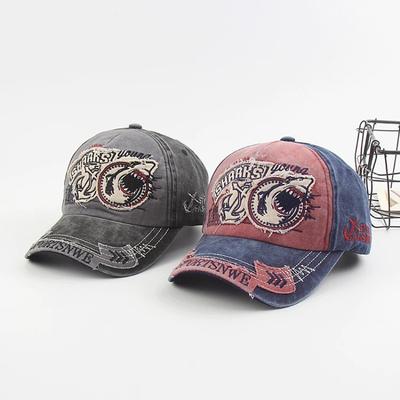 Modische Herren Baseballkappe Große Buchstaben Reine Baumwolle Haifisch-Stickerei Lässige Schirmmütze für Damen Snapback Hip Hop Kappen Schirmmütze