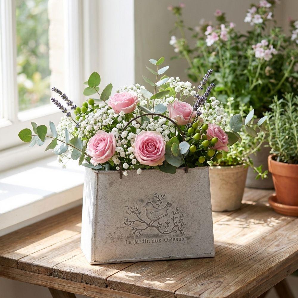 Vintage Distressed Handbag Flower Pot Flower Vase Wear-resistant Iron Art Vase Decorative Pot Plant Bucket Metal Flower Basket