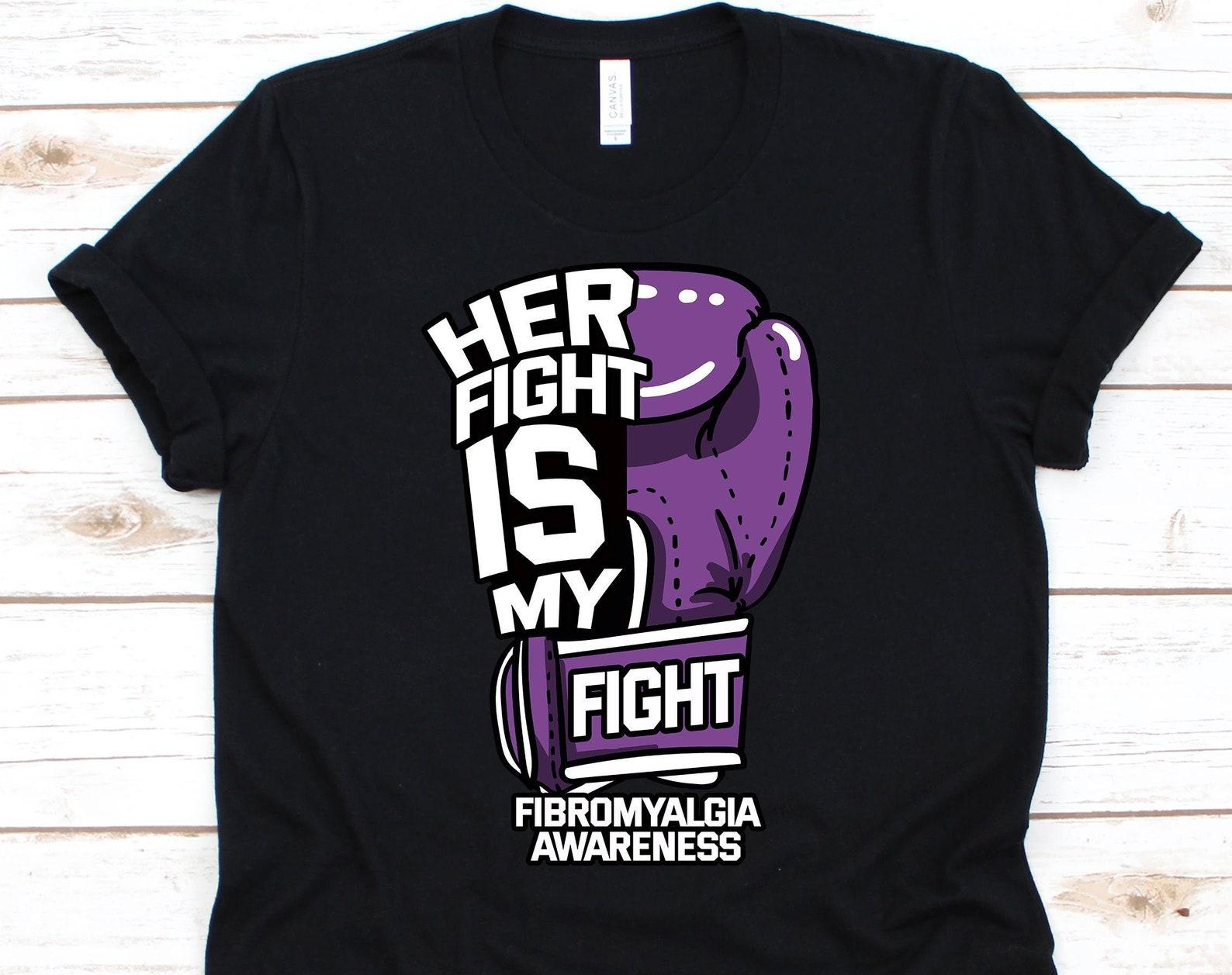 Her Fight Is My Fight Shirt, Fibro Awareness Gift For Fibromyalgia Warrior Fighter Survivor, Fibromyalgia Ribbon Tshirt For Men Women S