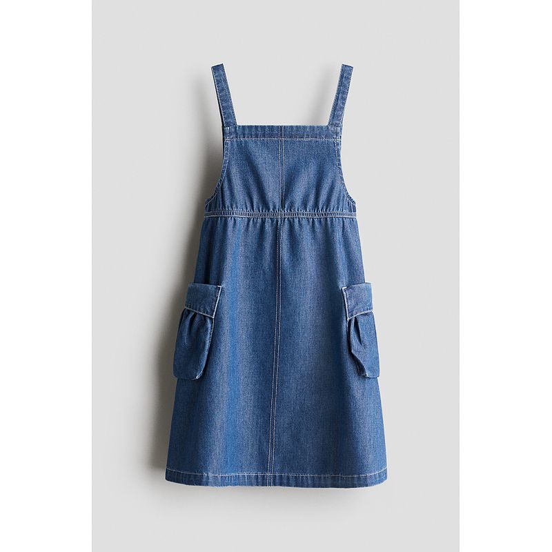 

HM Children s Clothing Girl Dress Summer 2025 New Arrival Square Collar Cute Patch Pocket Strap Dress 1271929 Cowboy Blue 110/56