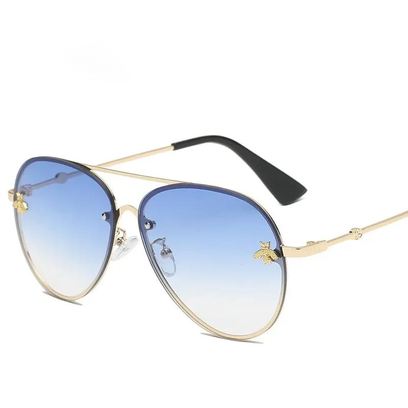 Luxury Brand Designer Female Rimless Sunglasses Aviation Woman Sun Glasses Gradient Shades Little Bee Lens Ladies UV400 Ray