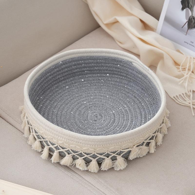 1Pcs Saving Handmade Basket Cosmetics Storage Basket Desktop Organization Home Supply  Rope Weaving Storage Box Round Space
