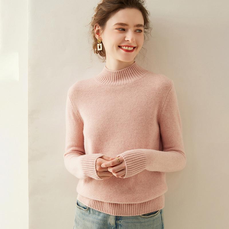 Women's Cashmere Sweater: Soft, Thick, Solid Color, Half-High Neck, Loose-Fit, High-End Knit Pullover for Winter.