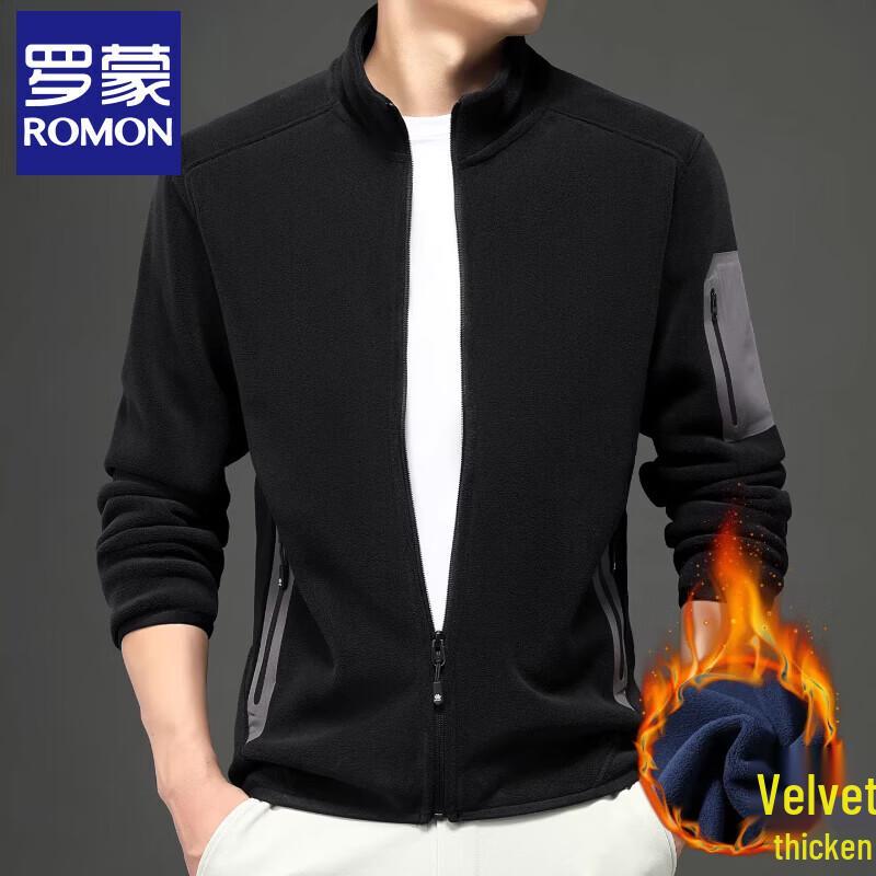 Luomeng Men s Thermal Fleece Semi-High Collar Cardigan 4XL