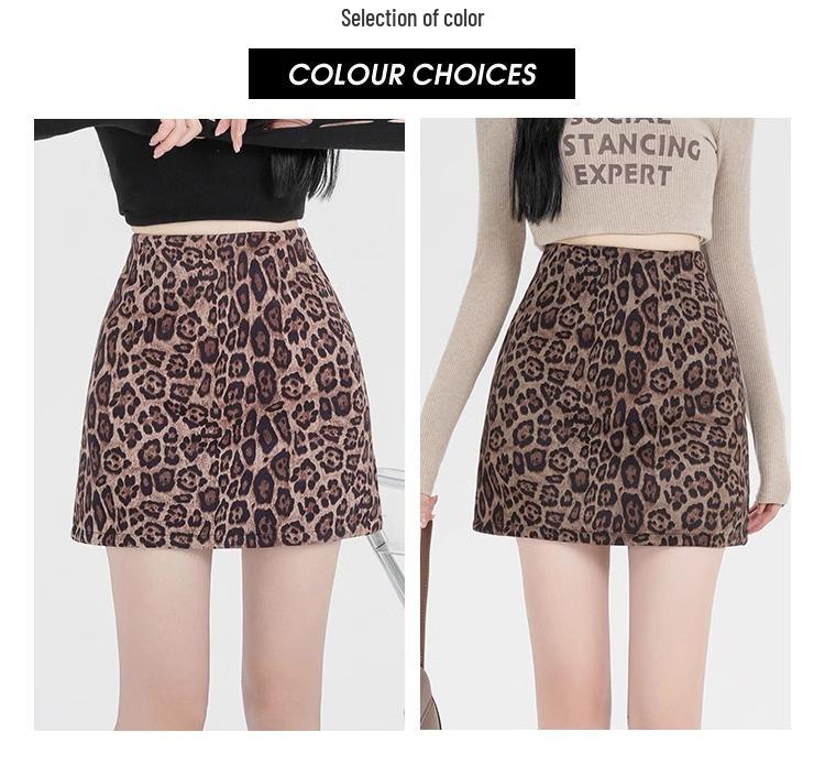 Suede Leopard Print A-line Midi Skirt for Women - Autumn/Winter 2024 Collection