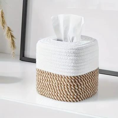 Hand-woven Minimalist Tissue Box Rustic Napkin Storage Box Storage Rack Woven Tissue Box  Vanity