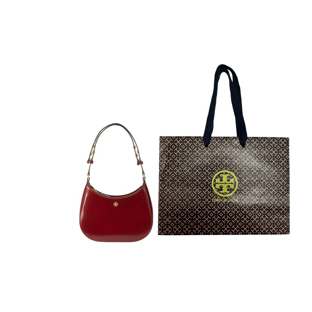 Tory Burch Emerson Minimalist Casual Zipper Leather Crescent Bag Women Handbags Burgundy 147940-627