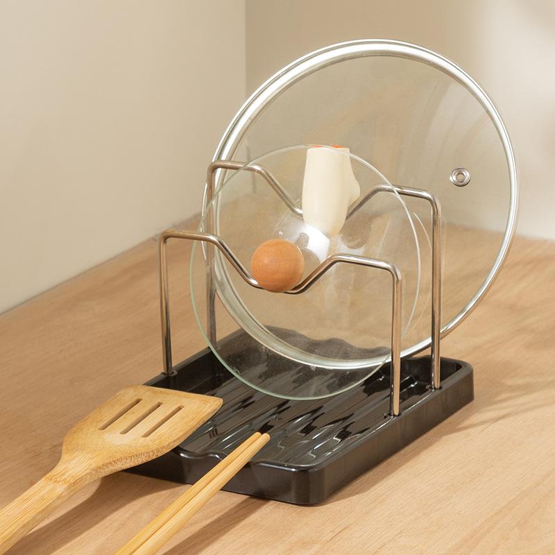 

Equipped with Stainless Steel Storage Rack, Pot Lid Rack, Kitchen Countertop, Spatula Holder, Draining Rack, Chopstick and Spoon Holder Black pot lid rack