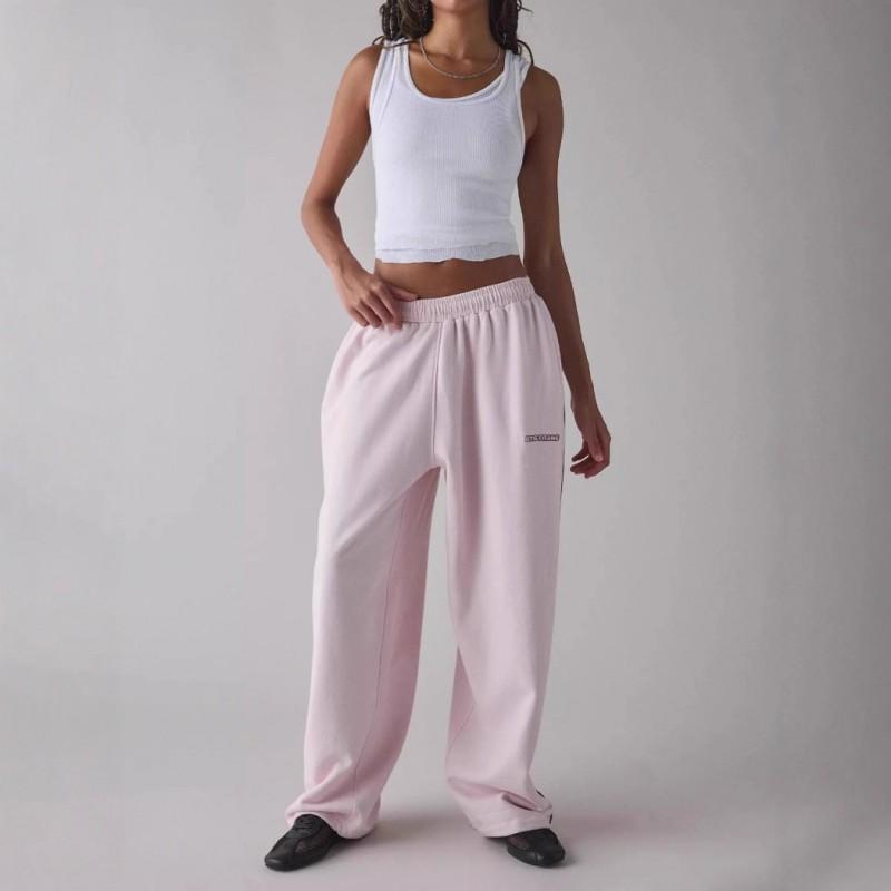 Womens Y2K Embroidered Loose Straight Leg Sweatpants With Elastic Waist Comfort Fit Cotton Blend