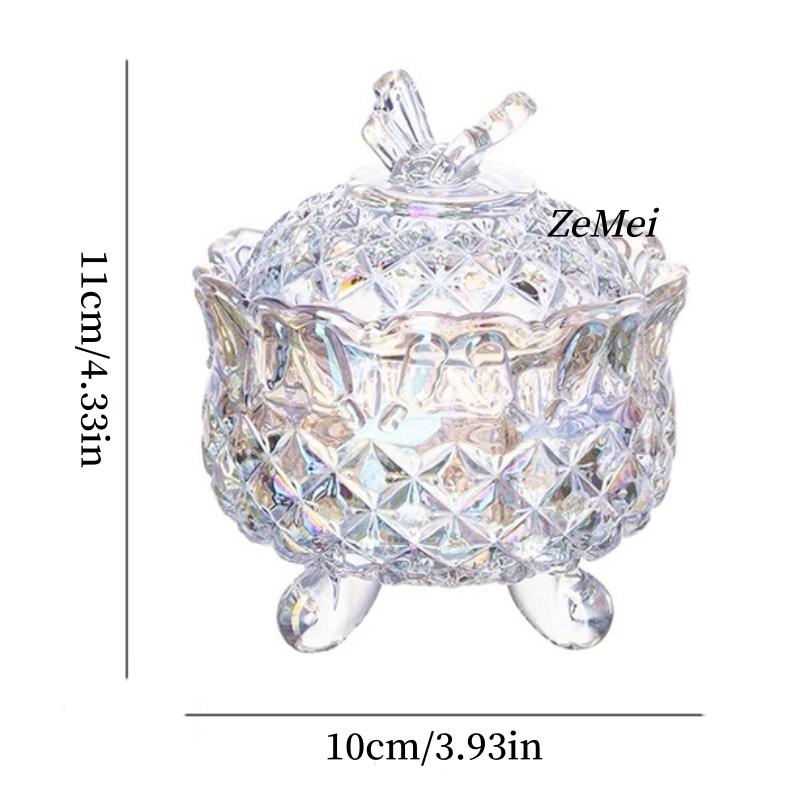 

European-Style Glass Tripod Butterfly Transparent Storage Jar,Jewelry Organizer Glass Jar With Lid Candy Container Decoration 11cm