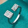 Silver Color Double Square Zircon Open Ring For Women Wedding Party Charm Jewelry
