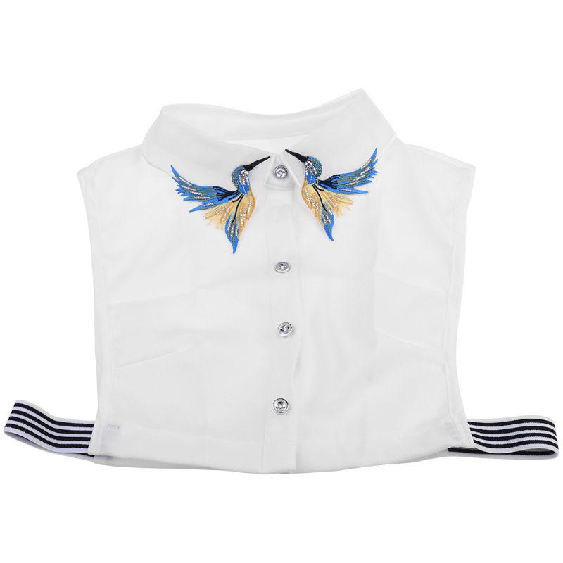 Women Shirt Fake Collar Tie Fashion Heavy Bird Embroidery Crystal Sewing Detacha