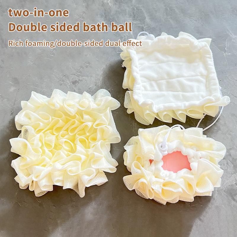 2-In-1 Bath Ball Towel Loofah With Drawstring Closure For Soap Soft Exfoliating Mesh Shower Sponge Skin Care Bathing Tool