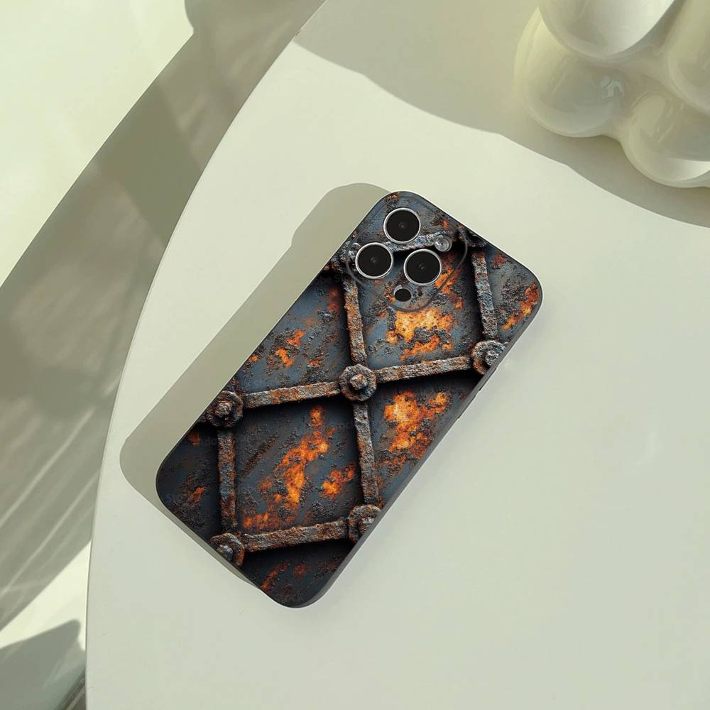 Natural- Rust- Texture Phone Case For iPhone 17,16,15,14,13,12,11 Pro Max,16Plus,XS Lightweight and Practical Soft Black Cover