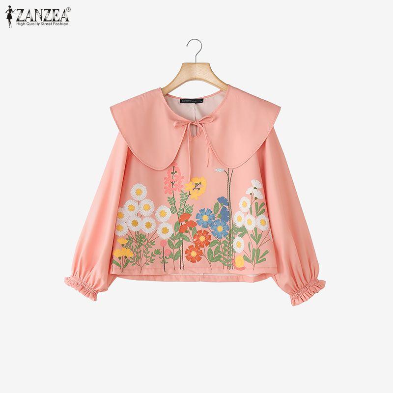 ZANZEA Women Casual Doll Collar Loose Long Sleeve Floral Blouse