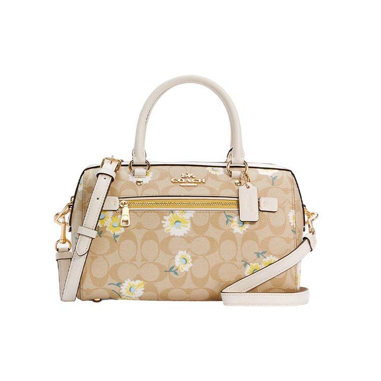 Coach Rowan 27 Daisy Floral Print Leather Boston Bag Women handbags Khaki C2849-IMOTV Basic Set (Bag+Dust Bag)