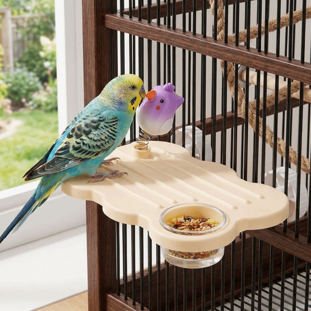 Rectangle Parrot Perch Stand with Water Bowl Birdcage Food Bowl  Easy To Clean