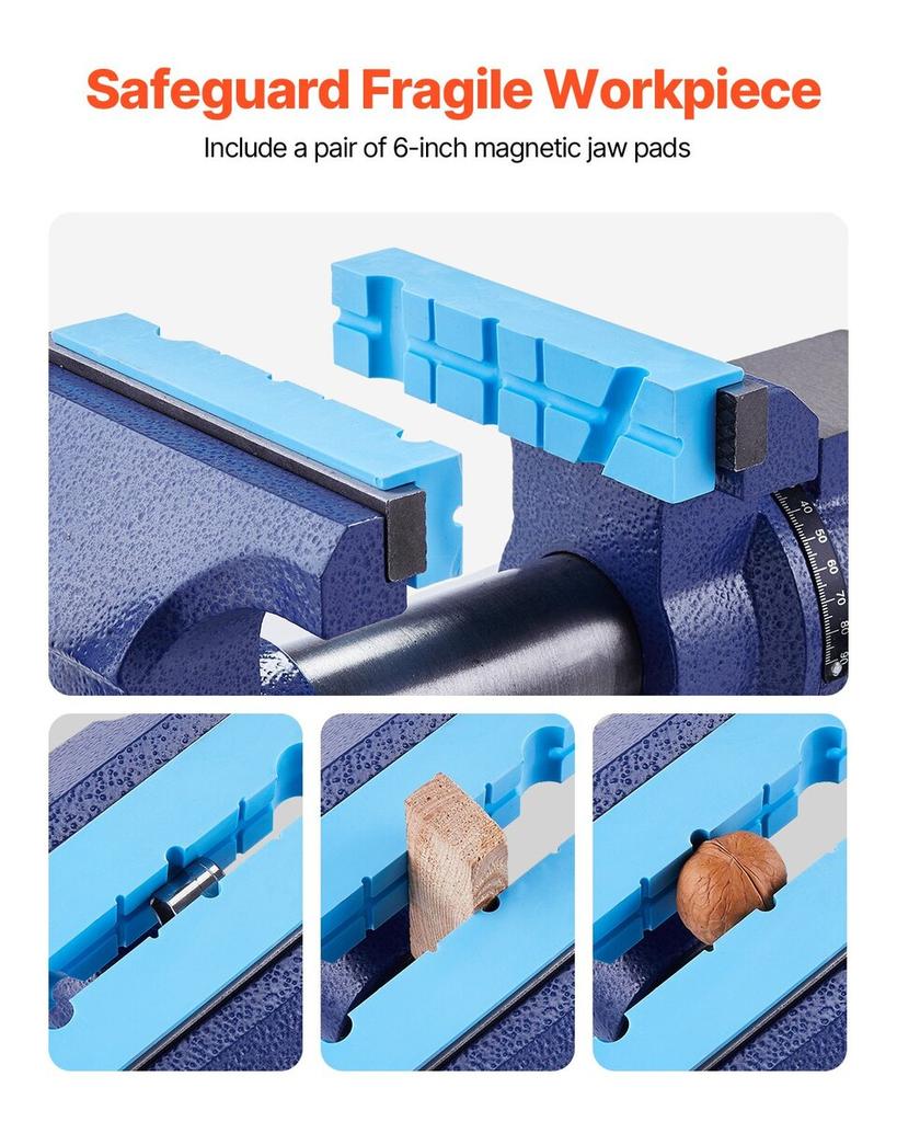 6-1/2" Multi-Purpose Bench Vise Heavy Duty Ductile Iron 360° Swivel Base