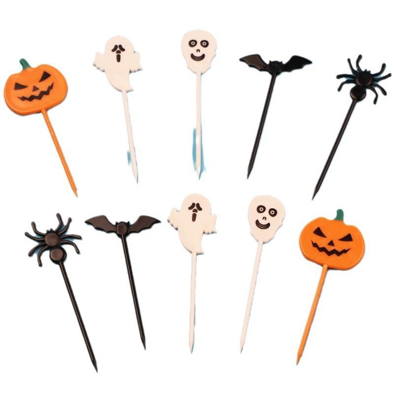 Halloween Pumpkin Ghost Mini Bento Forks - Cartoon Fruit Party Decorations Set