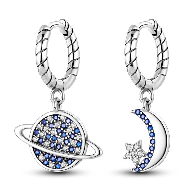 New 925 Sterling Silver Star Moon Earrings for Women Sparkling Zircon Ear Studs Luxury Romantic Fine Jewelry Gift for Girl