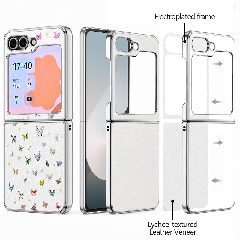 Colorful Butterfly Pattern Case For Samsung Galaxy Z FlIP 7 FE 6 5 Plating PC+PU Leather Hybrid Folding Cover For Samsung Z Flip7 Flip6 Flip5