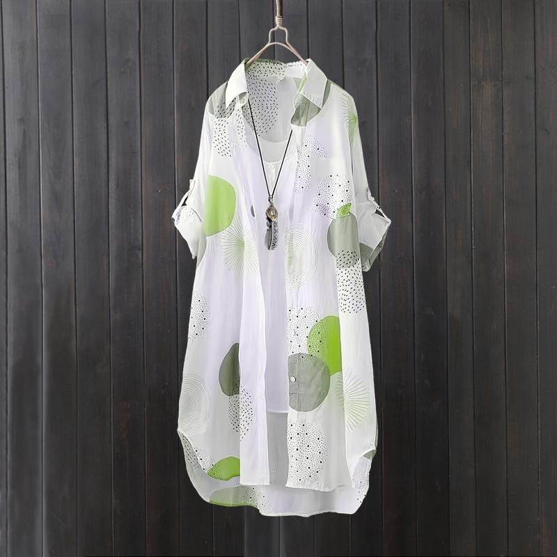 Women's Shirt Casual Thin Open Stitch Mid Length Summer Thin Coat Loose Plus Size Sun Protection Long Sleeve Printed Blouse