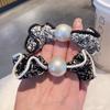 2Pcs Hair Tie High Elasticity Non-Slip Soft Chiffon Fabric Hair Rope with Imitation Pearl Design Floral Print Bun Half-Tied Hair Accessories