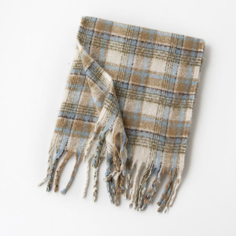 New Fluffy Large Brushed Imitation Cashmere Plaid Tassel Scarf High-end Women's Plaid Scarf Shawl