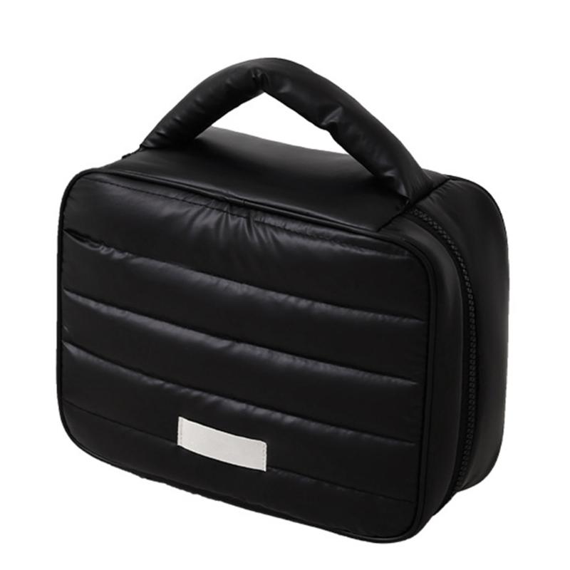 

Stylish Travel Makeup Bag For Women and Girls Puffer Cosmetic Bags Spacious Storage Organizer with Comfortable Handle чорний