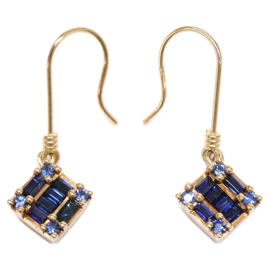 BELLESIORA K18 Square Collection Sapphire Hook Earring Yellow GoldUsed