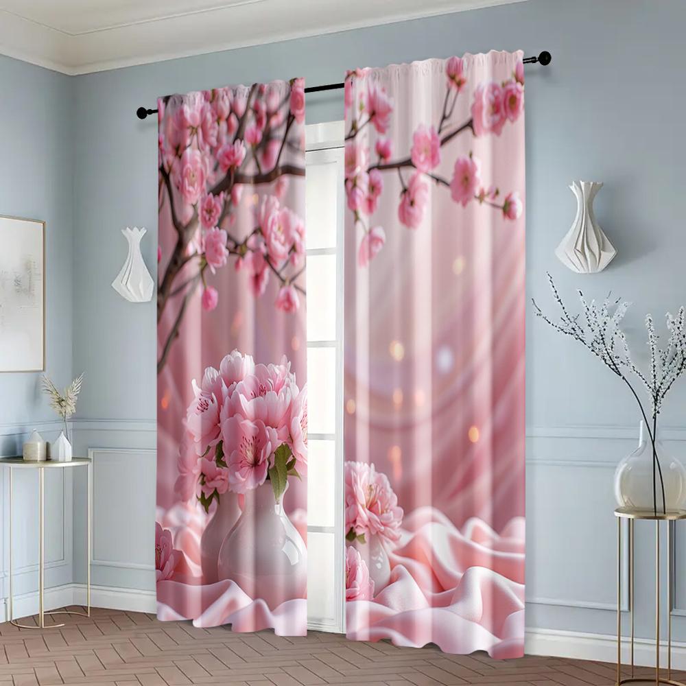 2pcs, Creative Curtains Romantic Pink Floral 100% Polyester (without rod) Decorations Clearance Ldeal for Living Room, Bedroom,