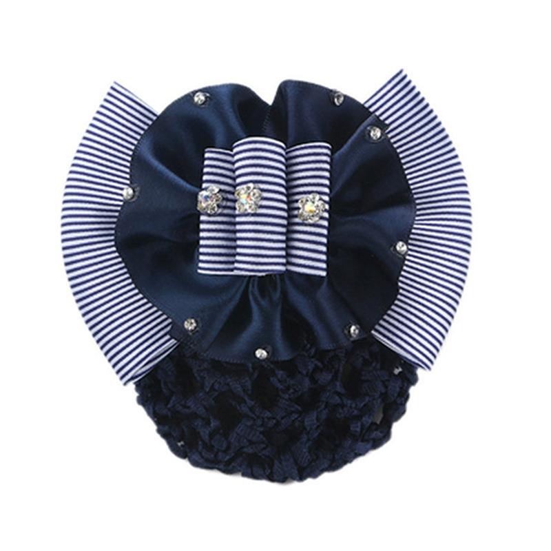 Nurse Stewardess Hair Accessories Bowknot Stripe Net Bun Hair Cover Women Barrette Net Bun Crochet Net Bun Snood