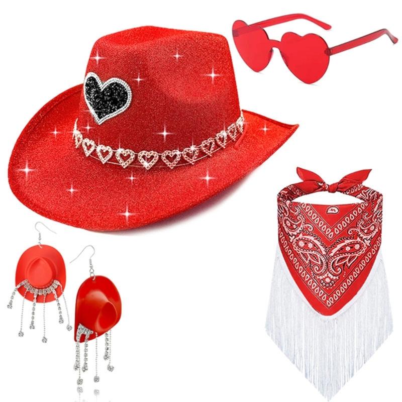 Festival Cowboyhut Set mit Herzbesatz für Geburtstagsfeier Feiertagspartys und Themenveranstaltung Polyester Kunststoff