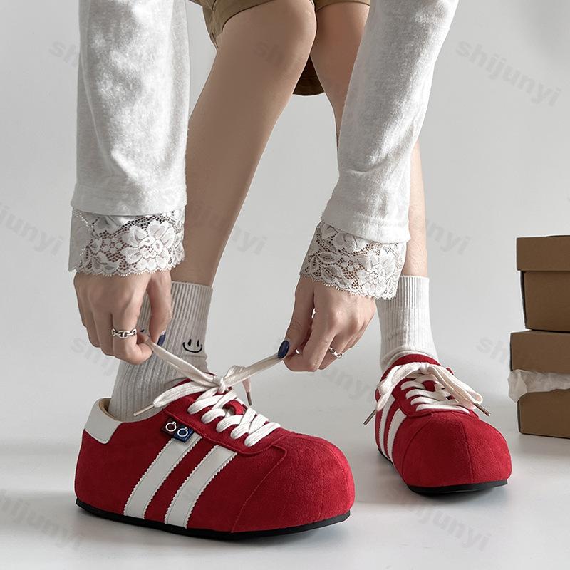 Fashion Women's Single Shoes Spring New Frosted Matching Color Laceup Sports Shoes Casual Comfortable Non-slip Wear-resistant Flat Shoes