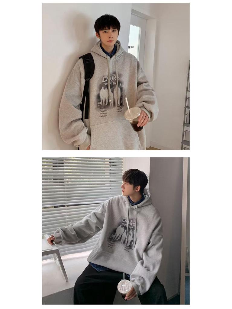 Men's Trendy Ins-Style Loose Hooded Sweatshirt, Letter Print, Versatile Jacket for Spring/Autumn 2024 Arrival.