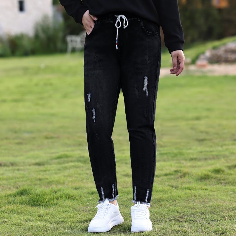 

Женские эластичные джинсы больших размеров, свободные брюки с широкими толстыми бедрами и широкими бедрами Harlan, маленькие брюки 6XL синий