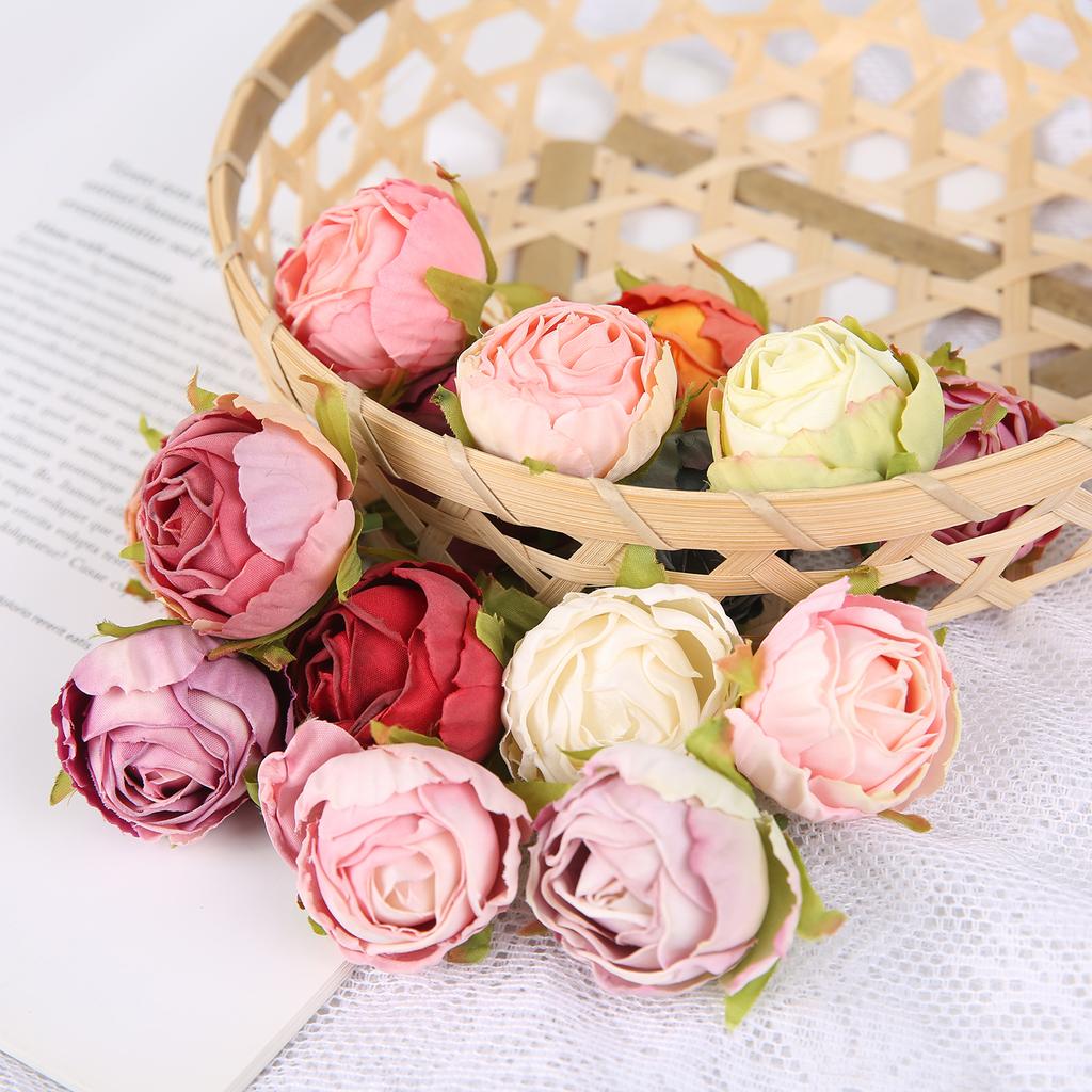5/10Pcs 4cm Artificial Silk Tea Buds Roses Heads for Wedding DIY Wreath Scrapbook Fake Flowers Wall Decorations Home Room Decor