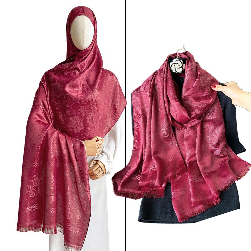 Luxury Women Peony Bohemia Pashmina Hijab Scarf Long Muslim Jacquard Cashmere Shawl Female Foulard Soft Turban Headband Bufanda